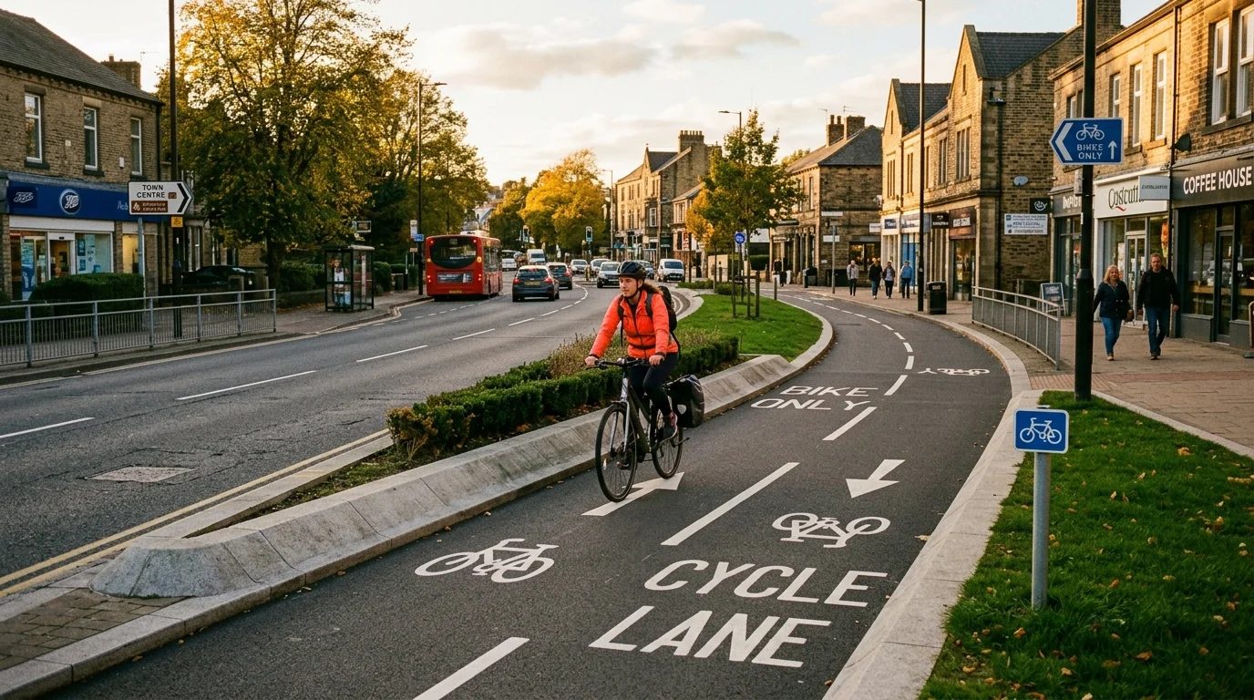 Segregated cycle lane with clear markings alongside a road in Bicester