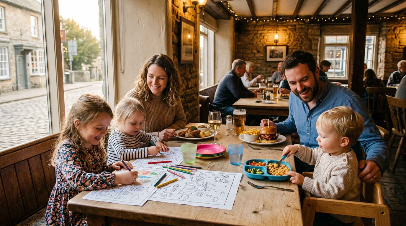 Family dining with children at a spacious family-friendly restaurant in Bicester
