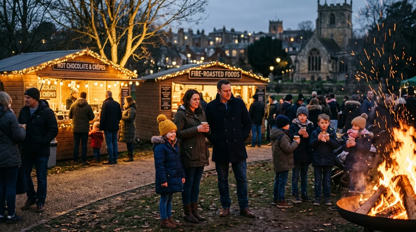 Local families and spectators gathered around food stalls and bonfire at Pingle Field in Bicester