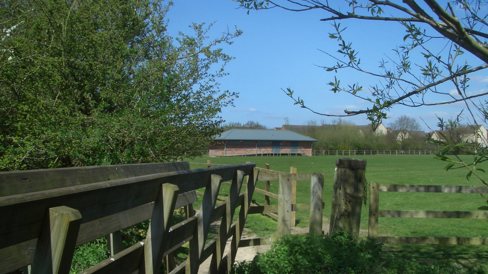 Open grass community sports and exercise field at Langford in Bicester, photographed in April 2010.