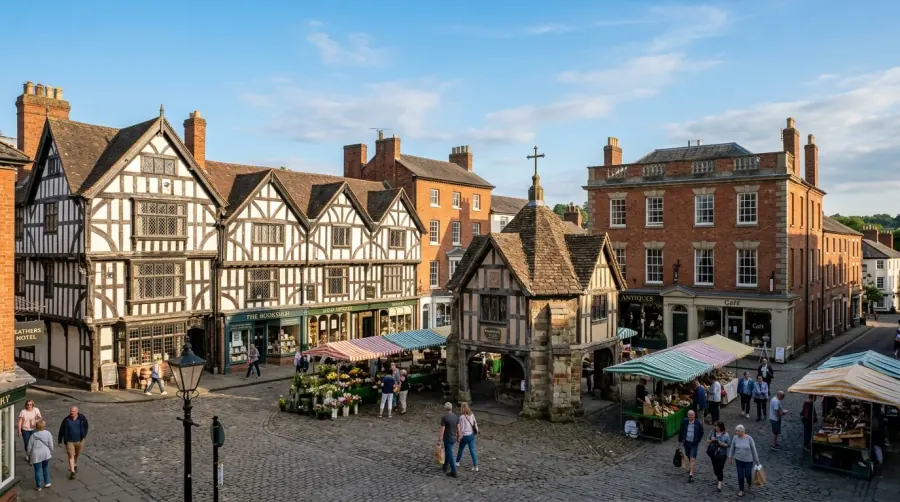 Historic Market Square with period buildings in Bicester town centre