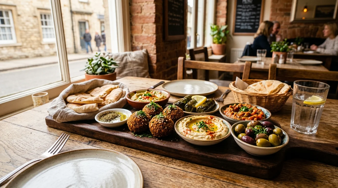 Plant-based mezze platter served at Denis Turkish restaurant in Bicester